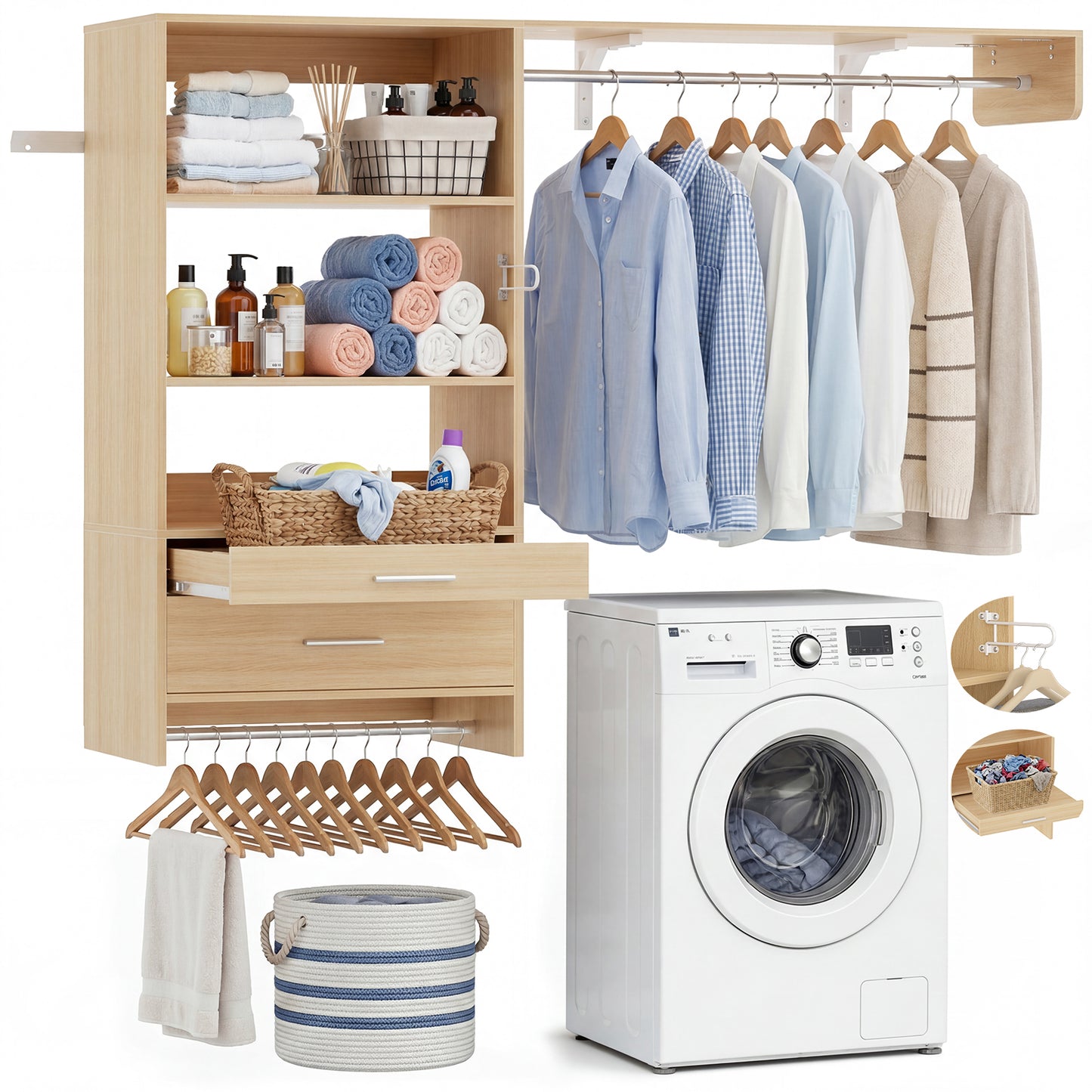 60" Wall Mounted Laundry Room Organization with Pull-out Shelve