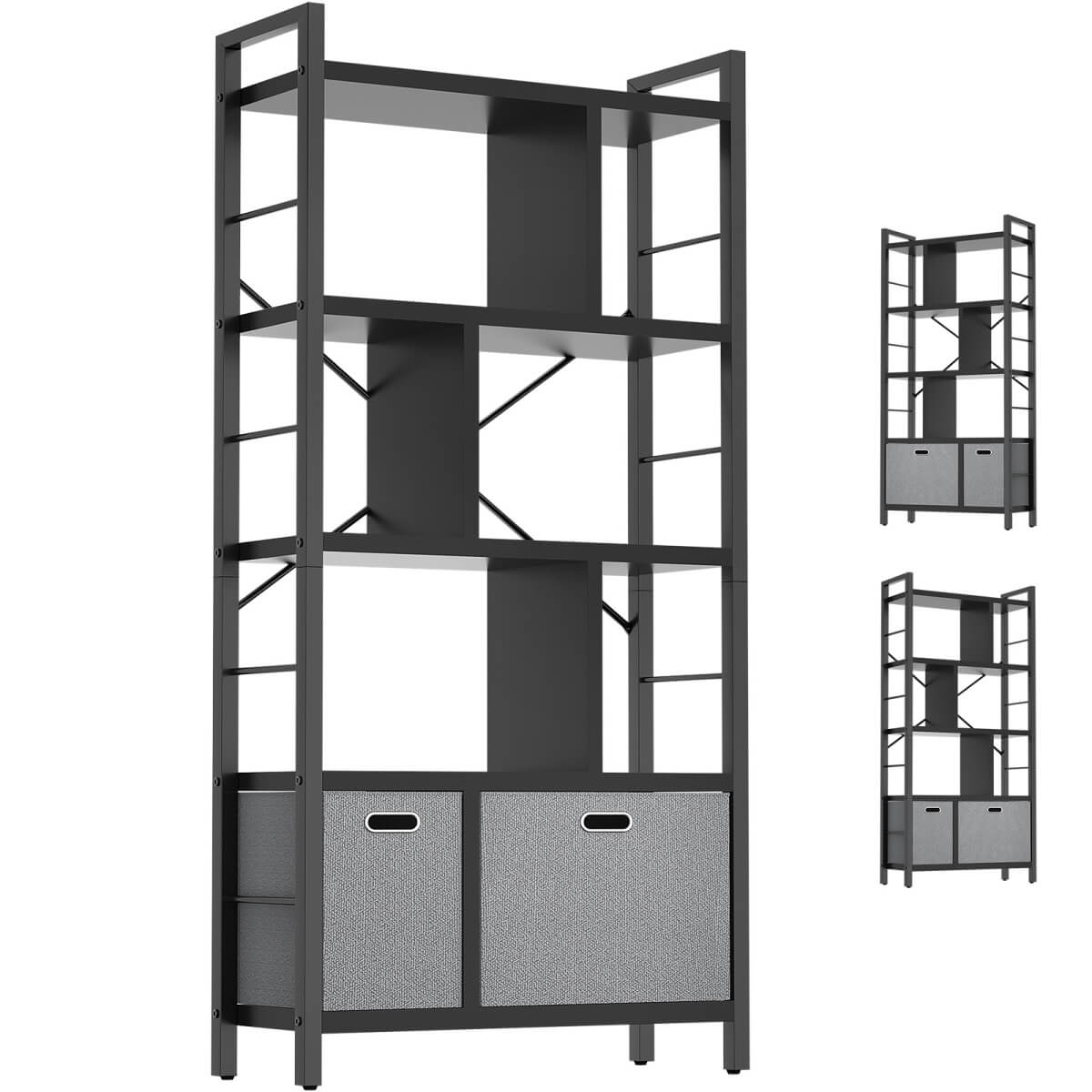 5 Tier Tall Geometric Bookcase with Drawers, for Living Room, Bedroom, Home Office
