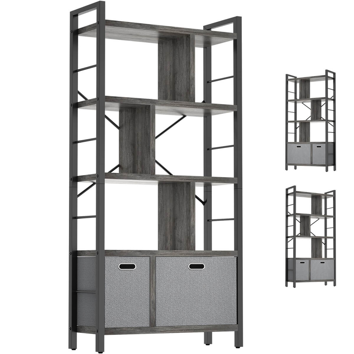 5 Tier Tall Geometric Bookcase with Drawers, for Living Room, Bedroom, Home Office