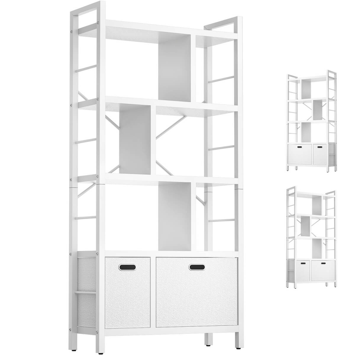 5 Tier Tall Geometric Bookcase with Drawers, for Living Room, Bedroom, Home Office