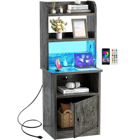 47" Tall Nightstand with Charging Station and LED Lights