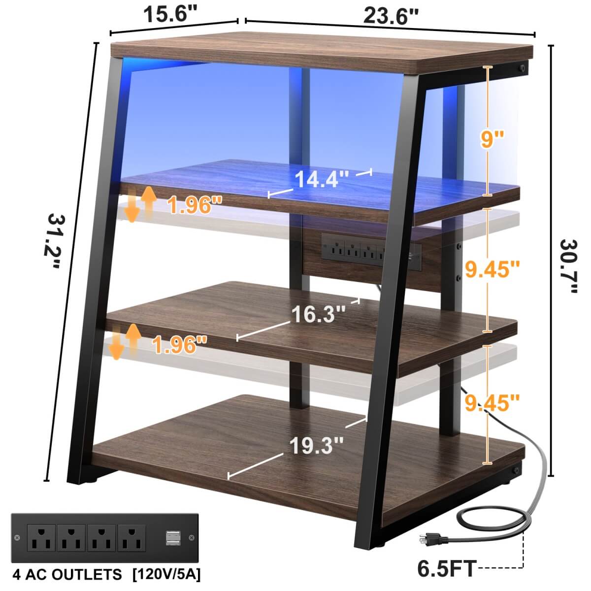 4-Tier AV Media Stand with Power Outlet, 31'' Height
