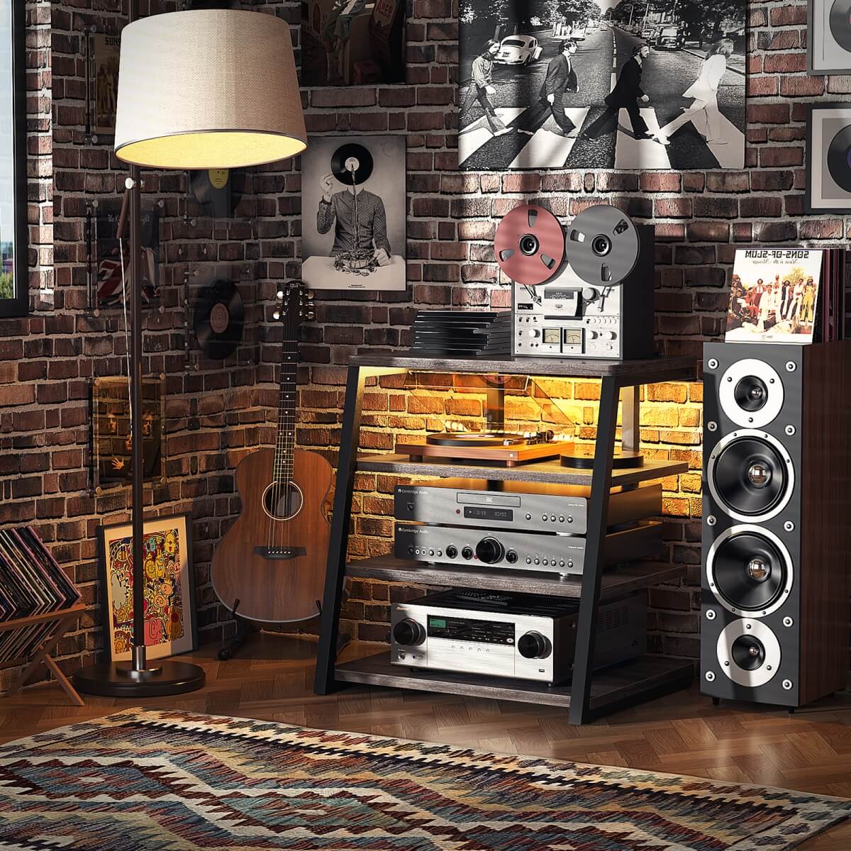 4-Tier AV Media Stand with Power Outlet, 31'' Height