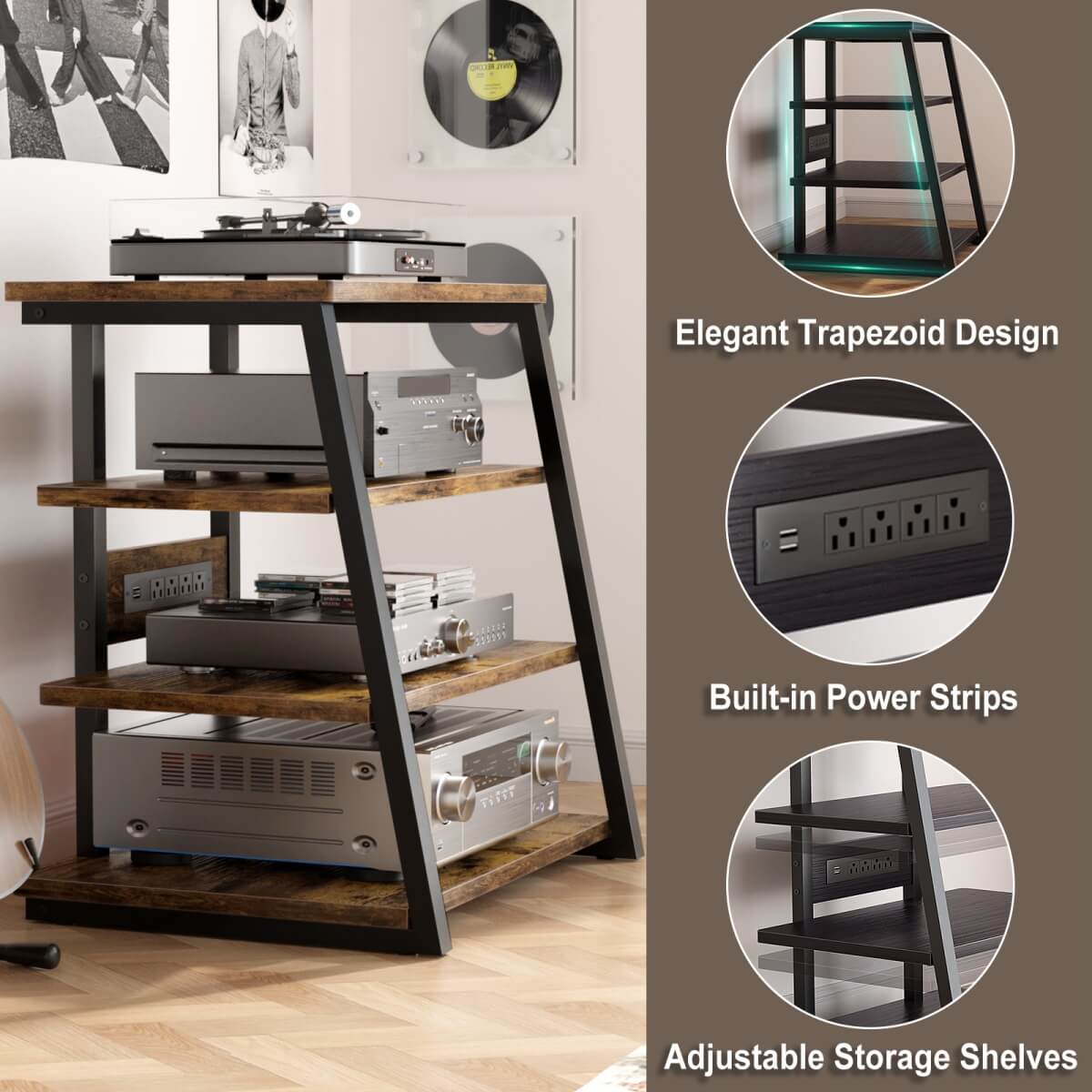 4-Tier AV Media Stand with Power Outlet, 31'' Height