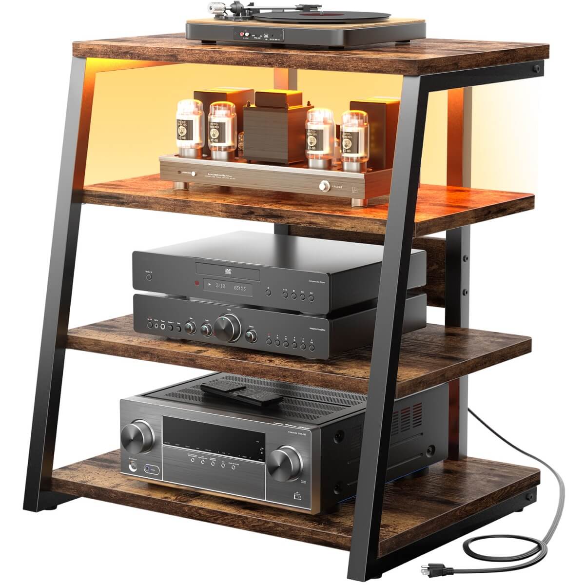 4-Tier AV Media Stand with Power Outlet, 31'' Height