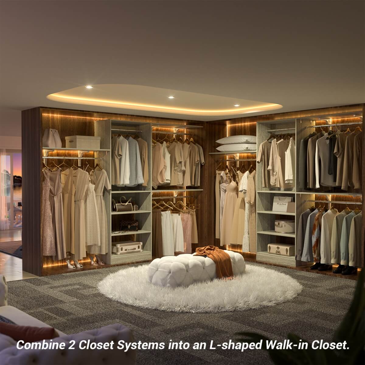 96'' Closet System with 3 Shelving Towers, Hanging Rods & 5 Storage Shelves