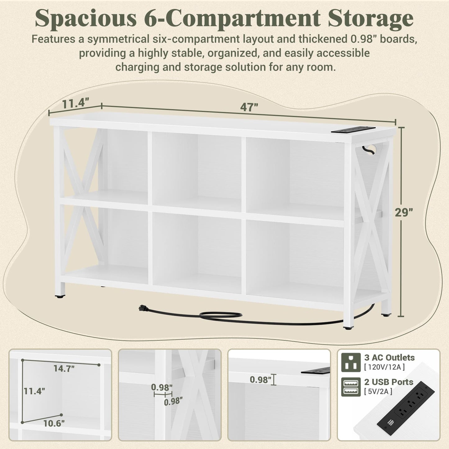 Armocity 6 Cube Bookcase, Cube Storage Organizer Bookshelf with Outlets