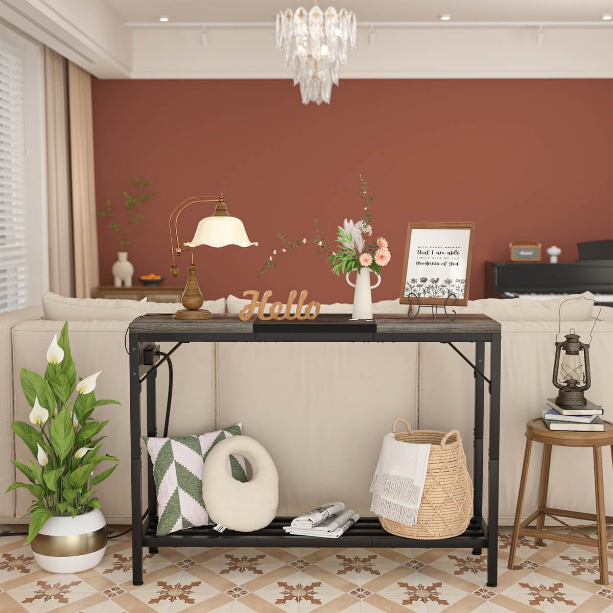 39" Narrow Console Table with Power Strip and Shelf