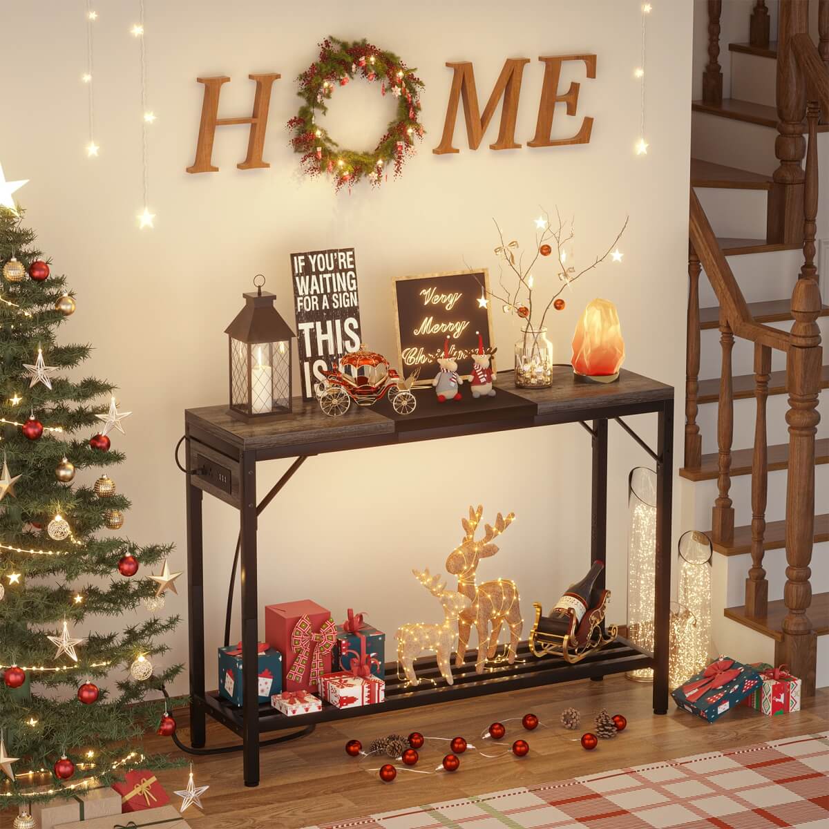 39" Narrow Console Table with Power Strip and Shelf