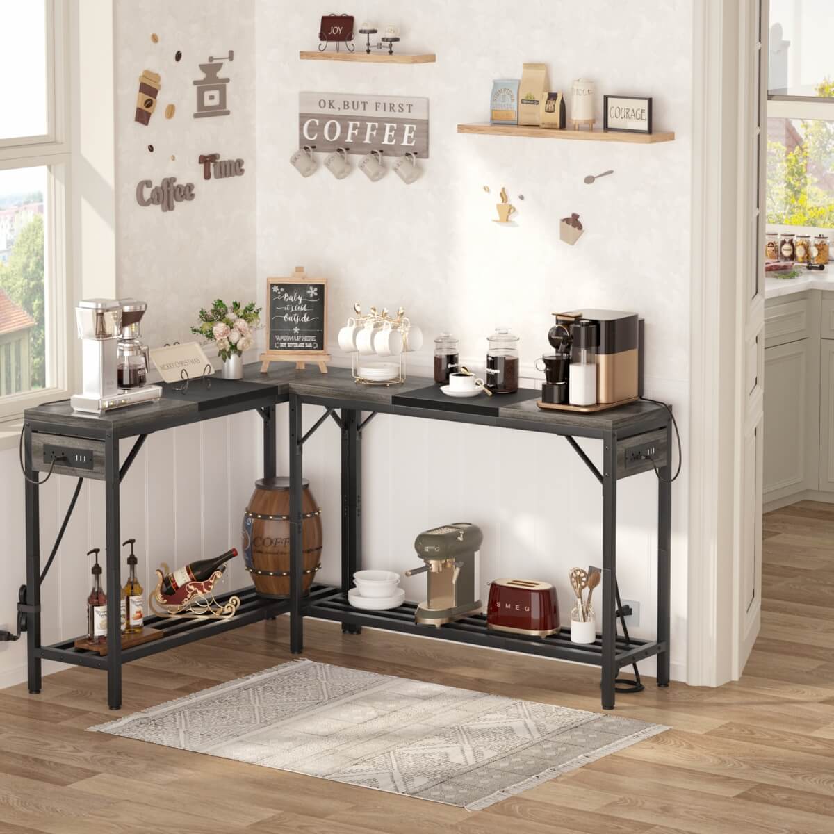 39" Narrow Console Table with Power Strip and Shelf
