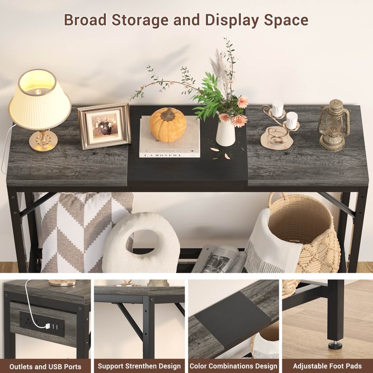 39" Narrow Console Table with Power Strip and Shelf