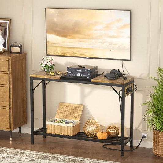 39" Narrow Console Table with Power Strip and Shelf