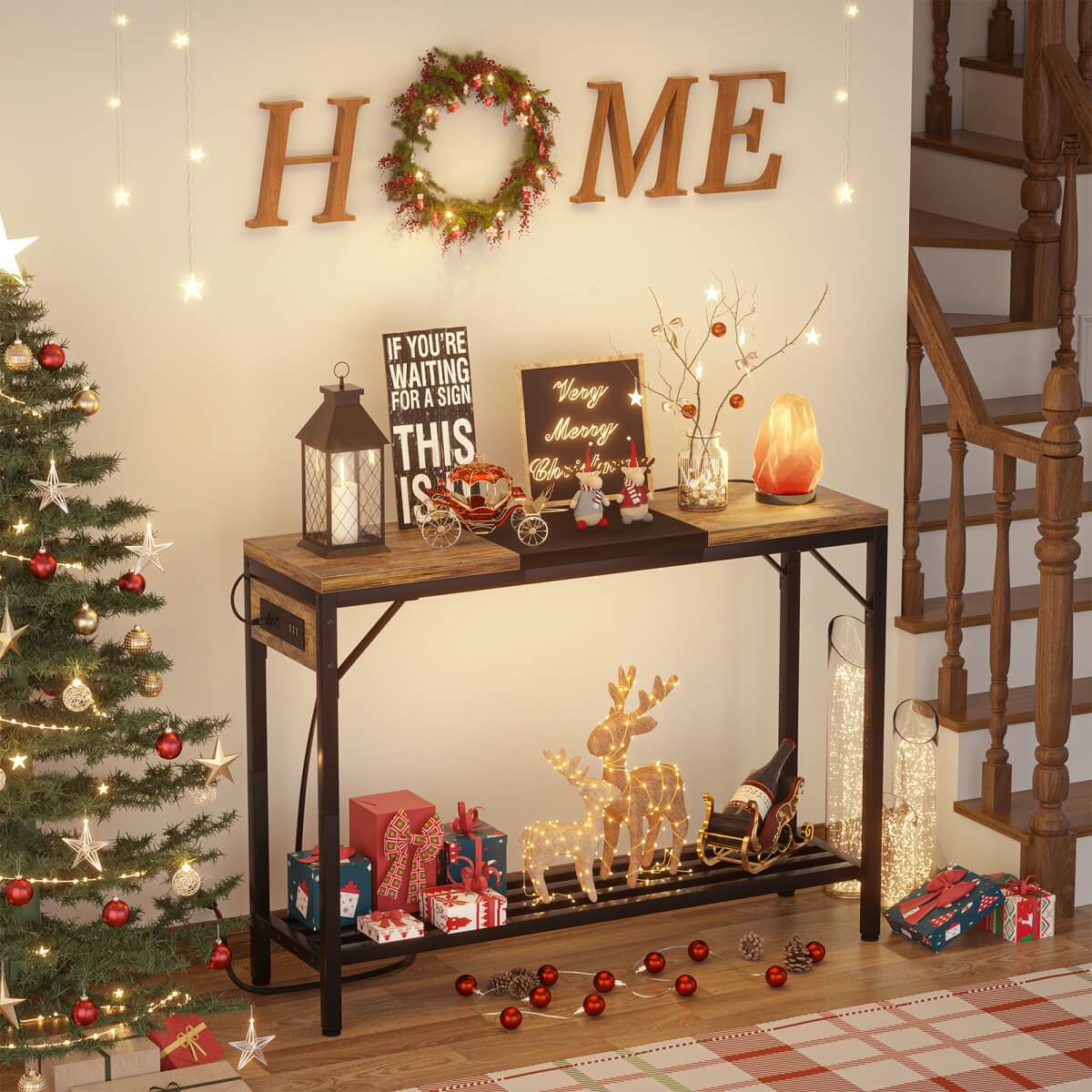 39" Narrow Console Table with Power Strip and Shelf