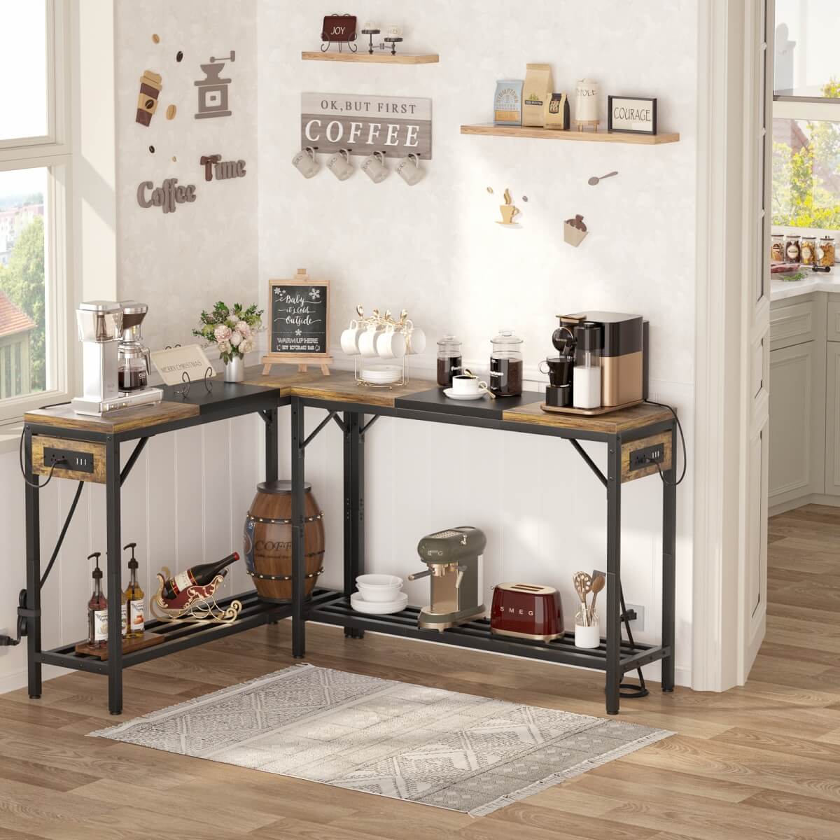 39" Narrow Console Table with Power Strip and Shelf