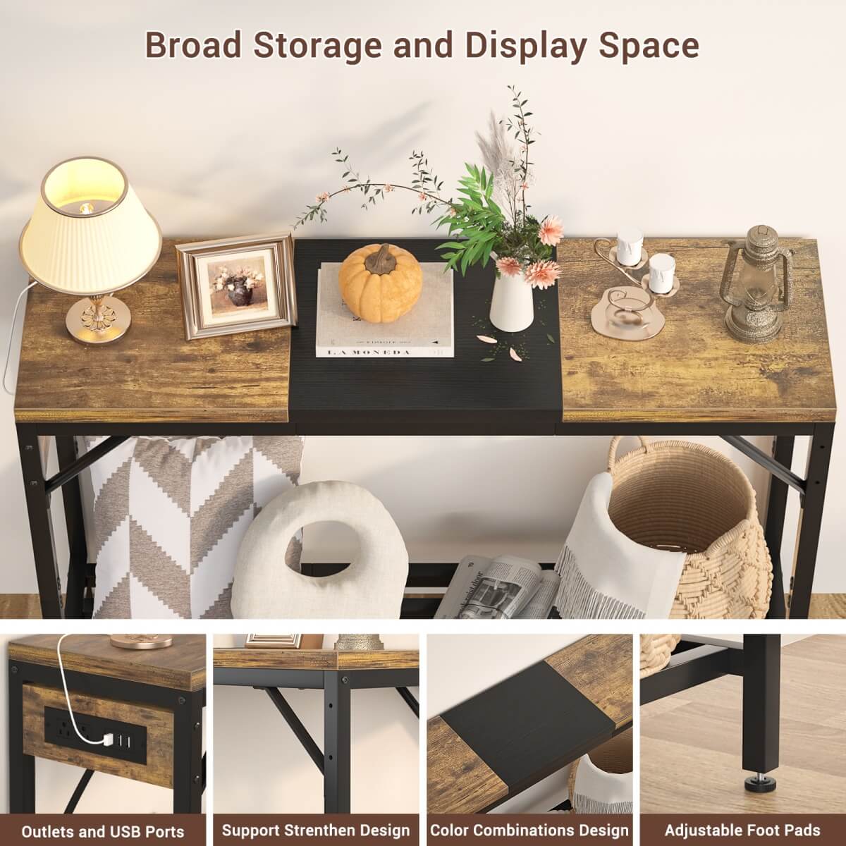 39" Narrow Console Table with Power Strip and Shelf