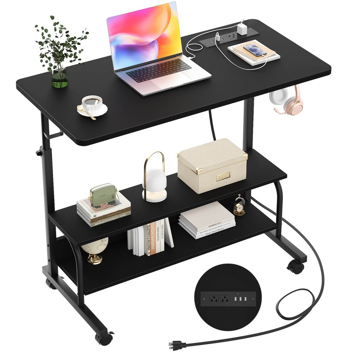 32" Height Adjustable Standing Desk with Power Outlets and Shelves
