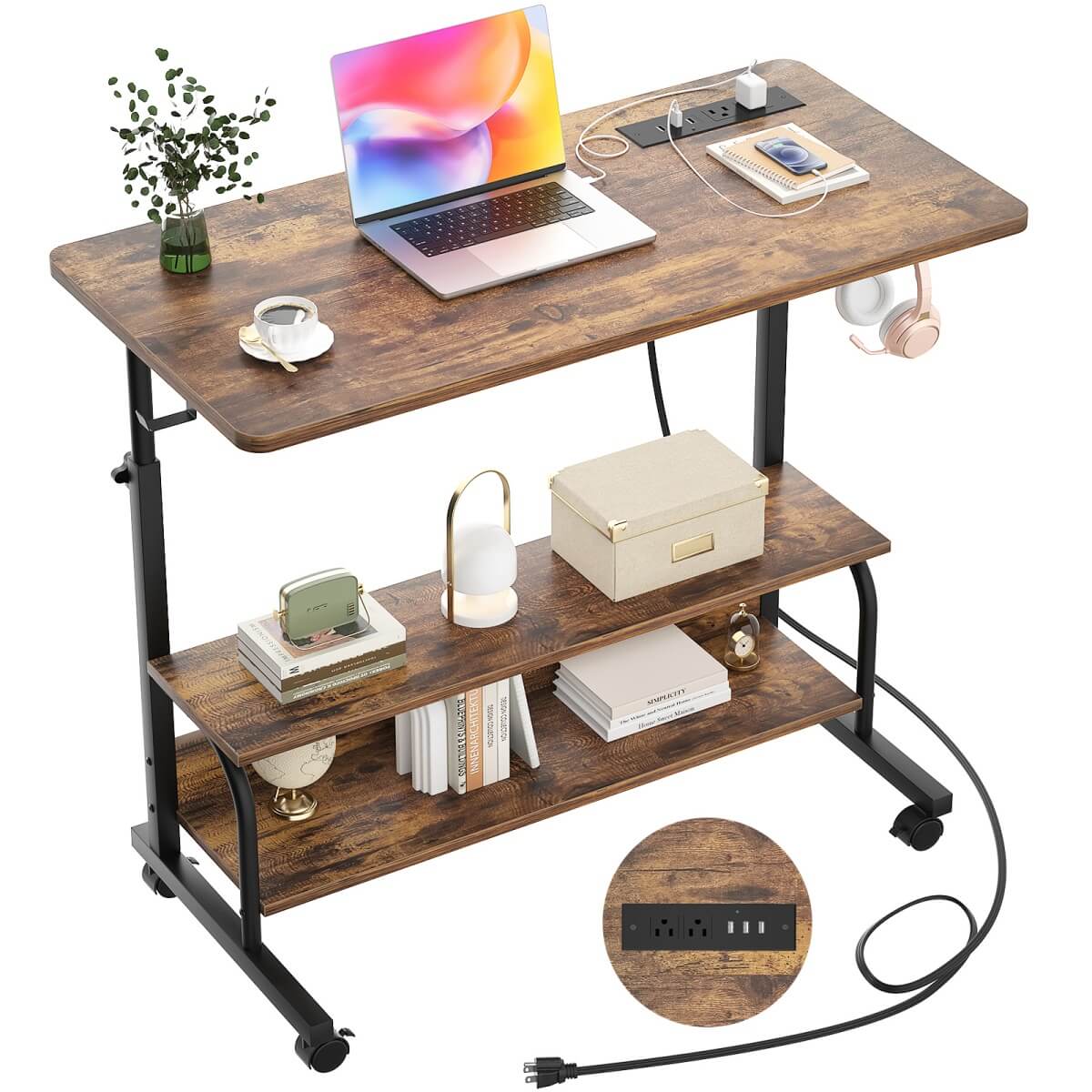 32" Height Adjustable Standing Desk with Power Outlets and Shelves