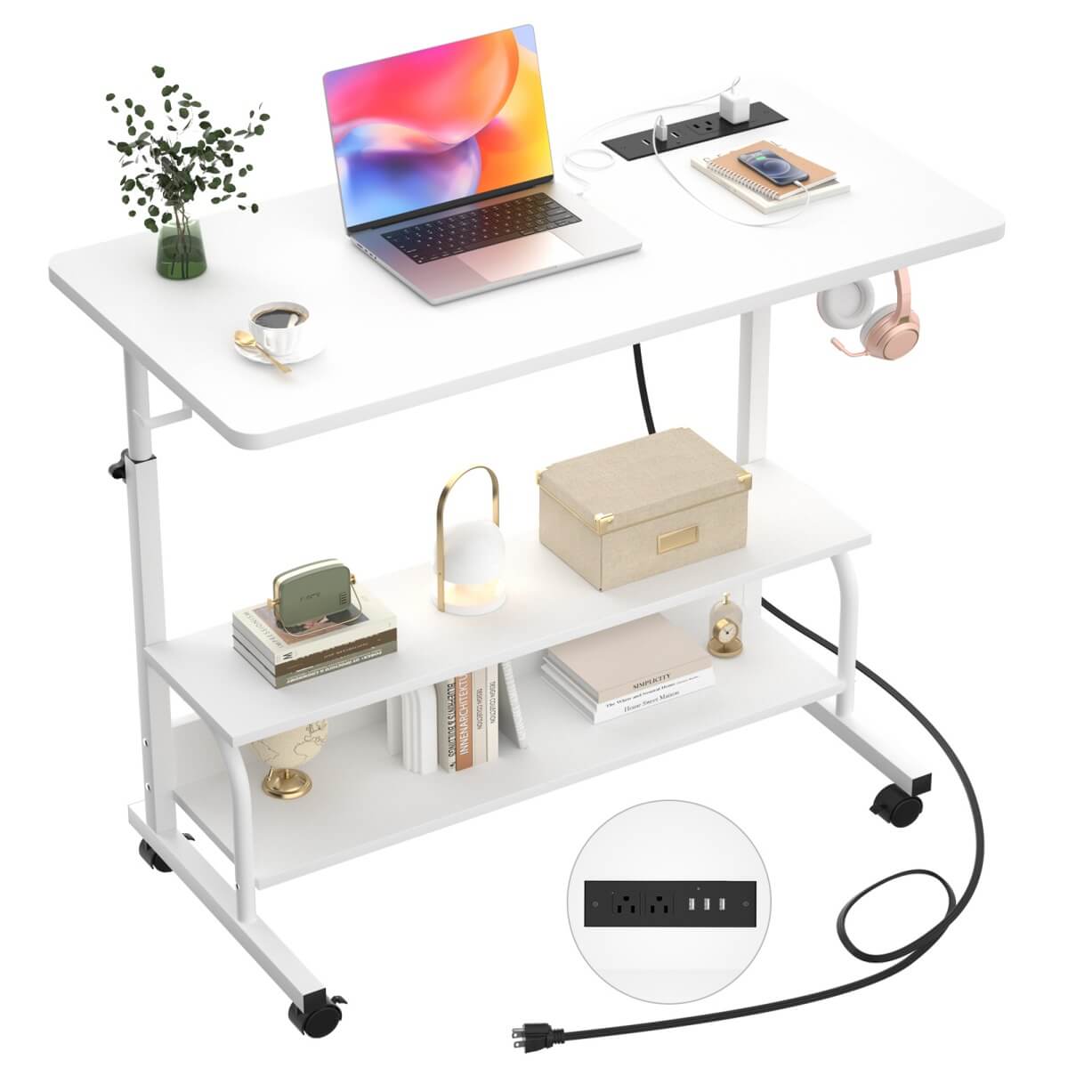 32" Height Adjustable Standing Desk with Power Outlets and Shelves