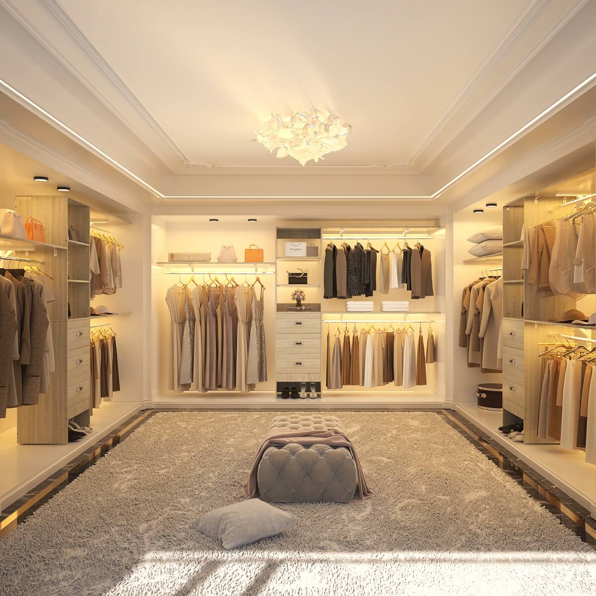 120 Inch Closet System with 3 Drawers, 3 Shelving Towers & Hanging Rods for Walk In Closet, Max Load 1300 LBS