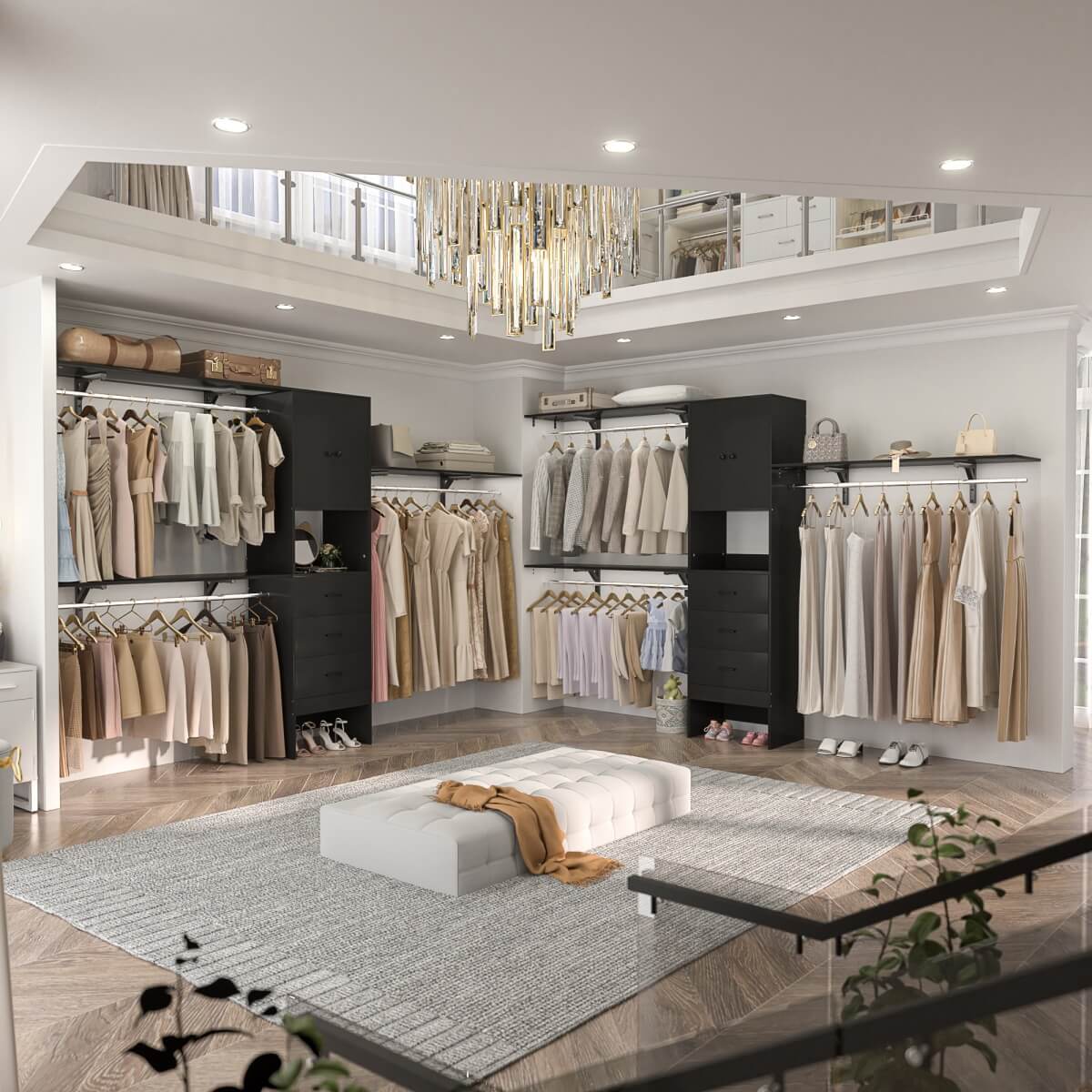 10FT Closet System with Drawers & Hanging Rods, 120'' Closet Organizer with Doors, Holds 1300 LBS
