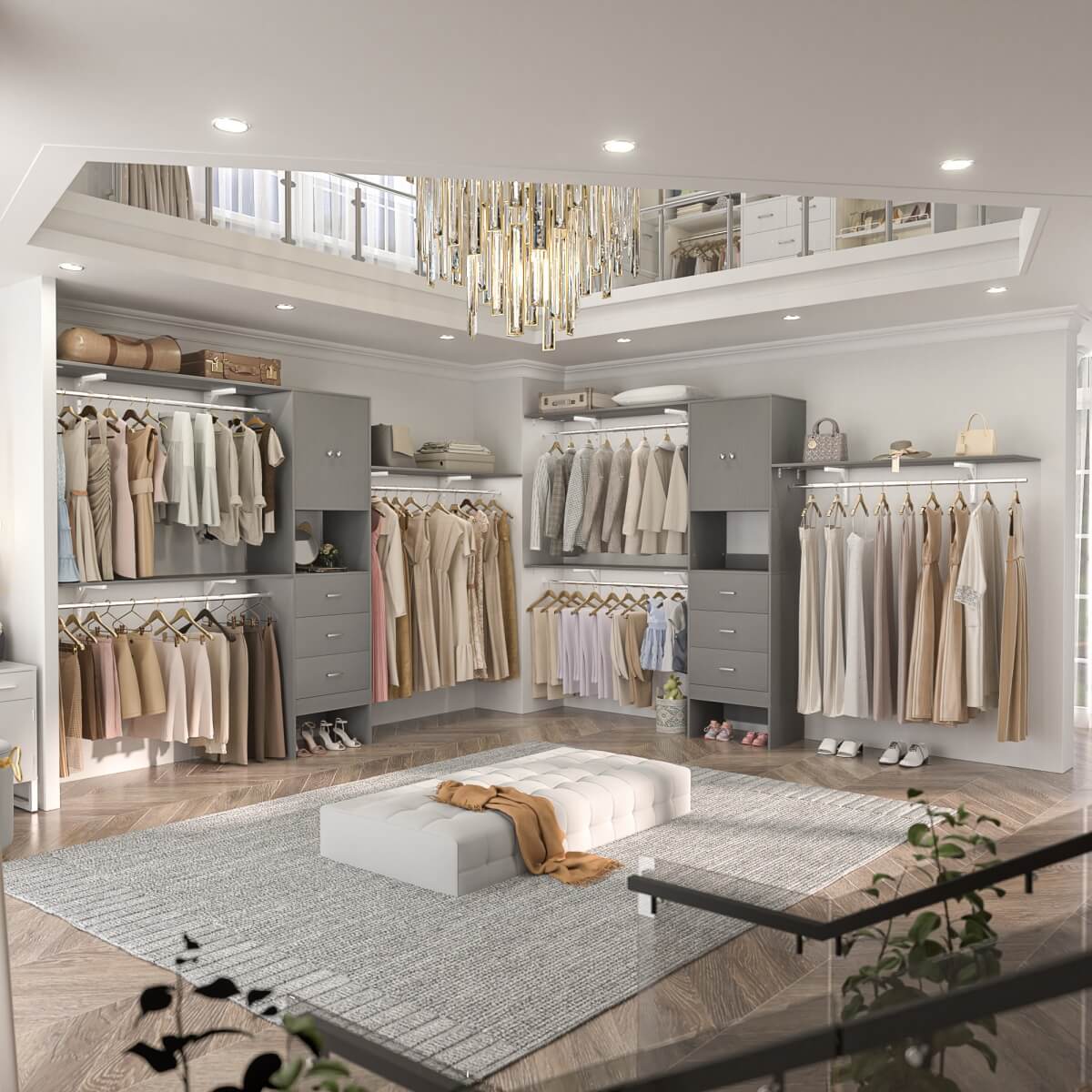 10FT Closet System with Drawers & Hanging Rods, 120'' Closet Organizer with Doors, Holds 1300 LBS