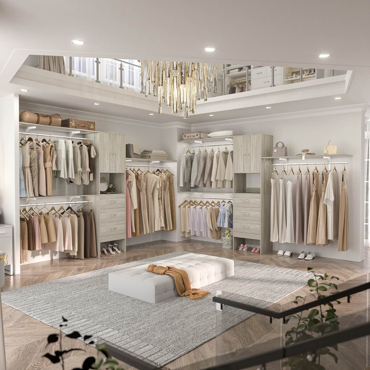 10FT Closet System with Drawers & Hanging Rods, 120'' Closet Organizer with Doors, Holds 1300 LBS
