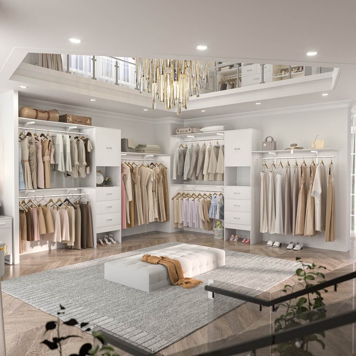 10FT Closet System with Drawers & Hanging Rods, 120'' Closet Organizer with Doors, Holds 1300 LBS