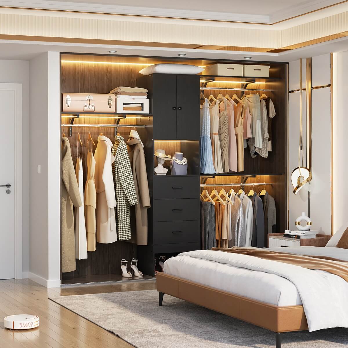 Upgraded 96 Inches Closet System, with Doors, Drawers, Hanging Rods, and Shelving Towers, Max Load 1000 LBS