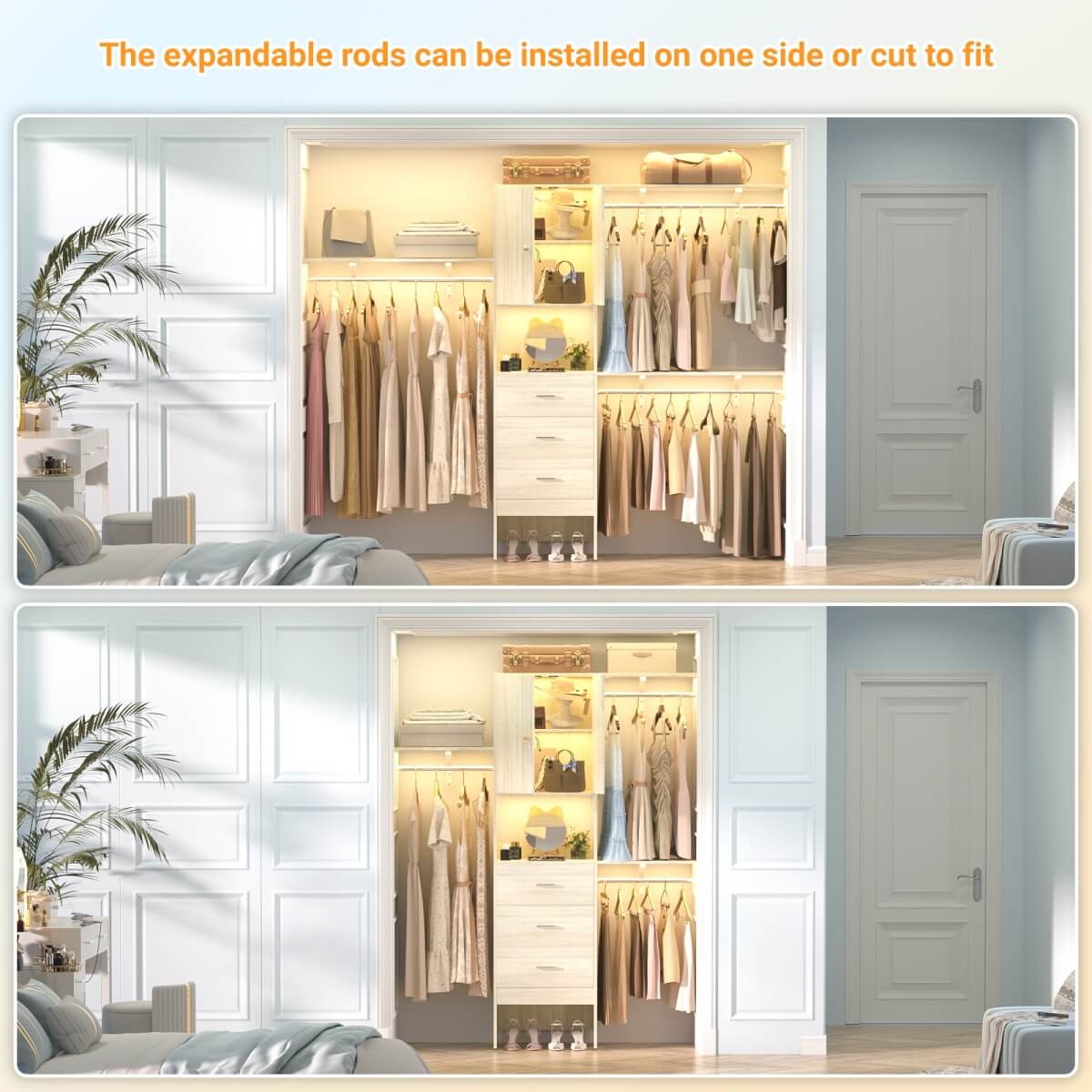 Upgraded 96 Inches Closet System, with Doors, Drawers, Hanging Rods, and Shelving Towers, Max Load 1000 LBS