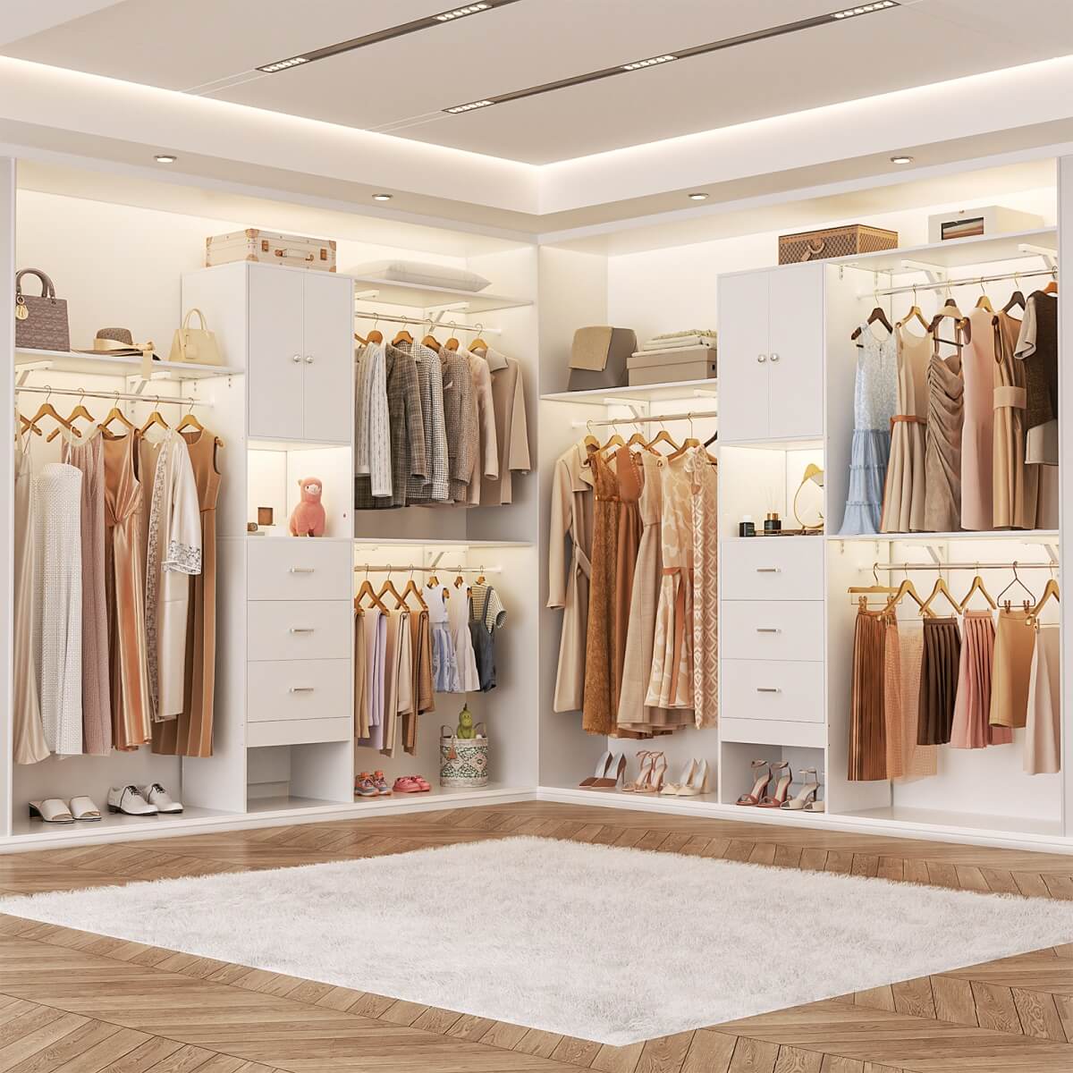 Upgraded 96 Inches Closet System, with Doors, Drawers, Hanging Rods, and Shelving Towers, Max Load 1000 LBS
