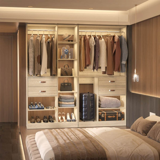40 Inch Freestanding Closet System with 2 Drawers, Shelves, and Suitcase Storage
