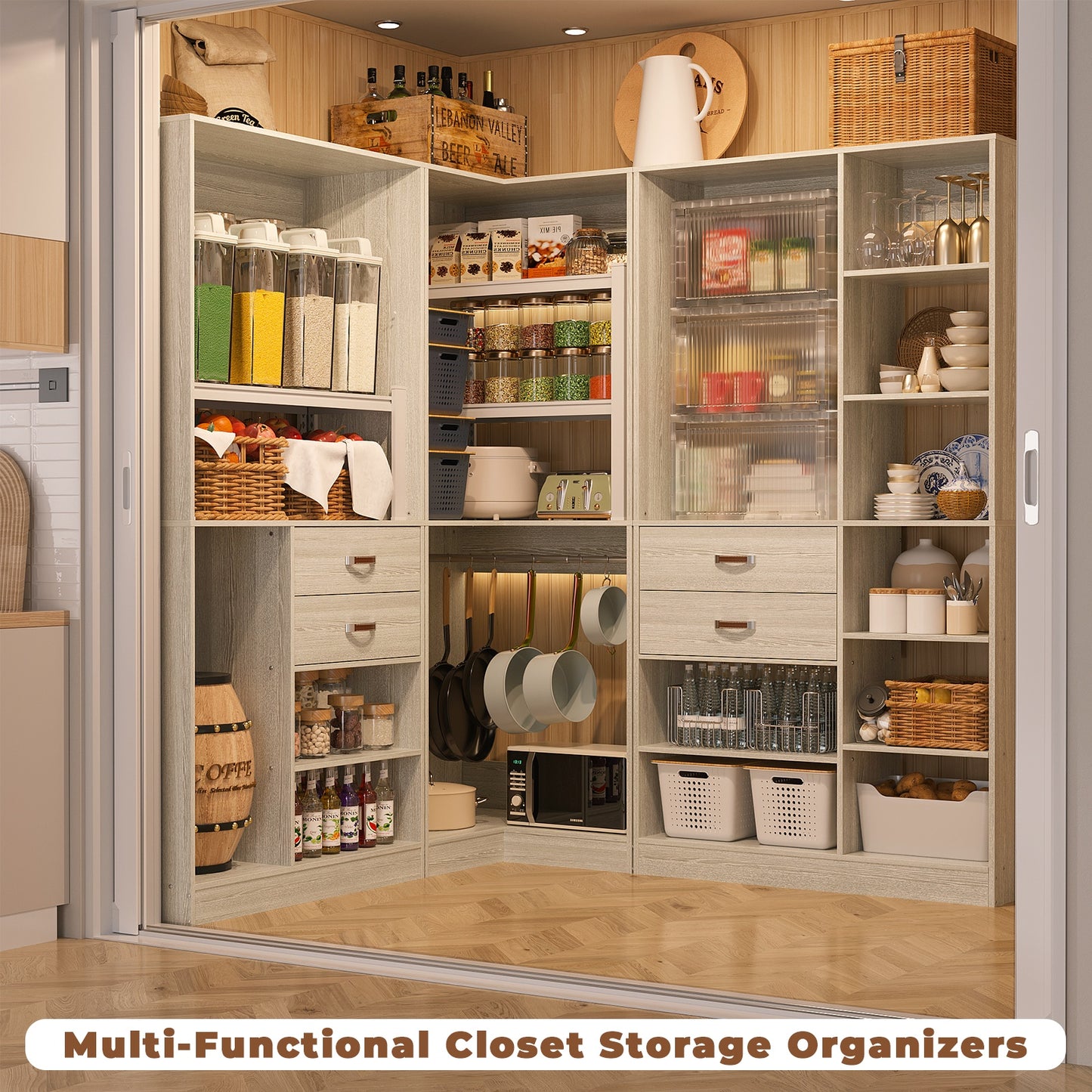 Closet System with 3 Sets, 110'' Reversible Stand-alone Wardrobe
