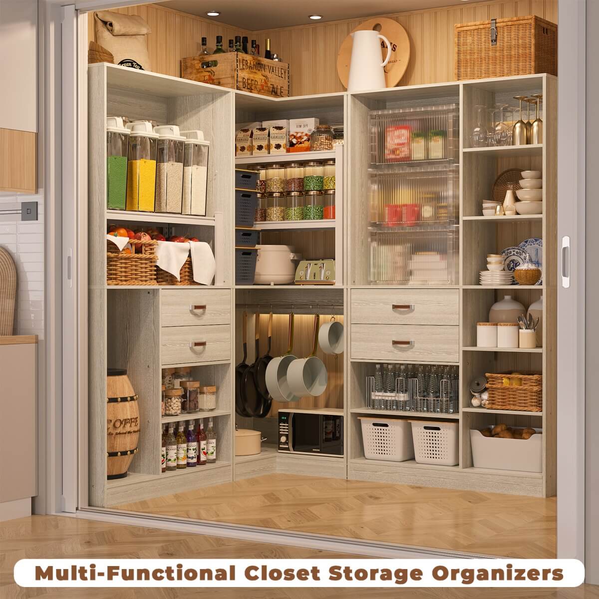Freestanding Closet System Set of 3, 110 Inch L Shaped Wardrobe Closet for Clsoet, Bedroom, Reversible, Load 2500 LBS