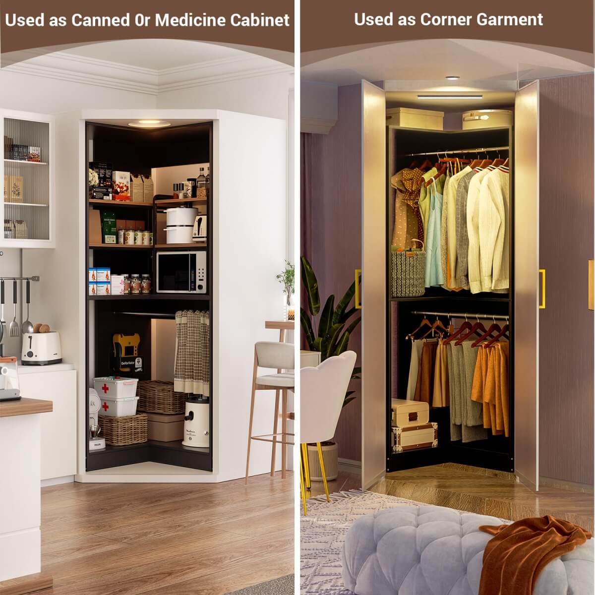 32'' Corner Closet System with 2 Hanging Rods and Open Shelves