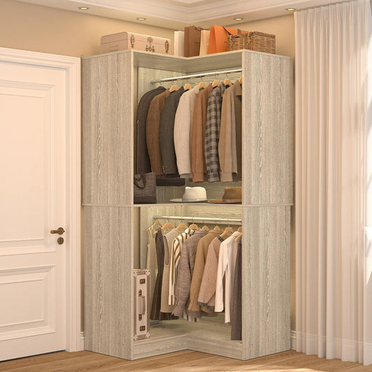 32'' Corner Closet System with 2 Hanging Rods and Open Shelves
