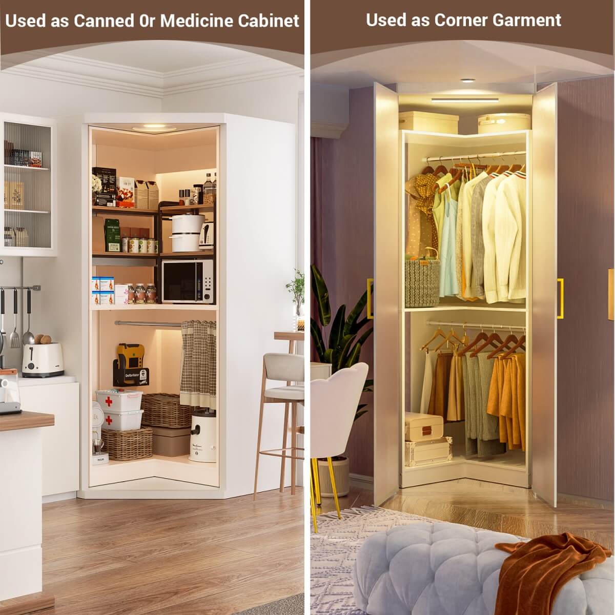 32'' Corner Closet System with 2 Hanging Rods and Open Shelves