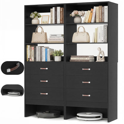 Freestanding 2FT Closet System with Leather Handles, 24" Walk-in Closets Storage Unit with Cabinet, Set of 2