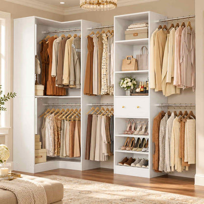 6.6-12.4 FT Expandable Corner Closet System Set of 2 with Drawer