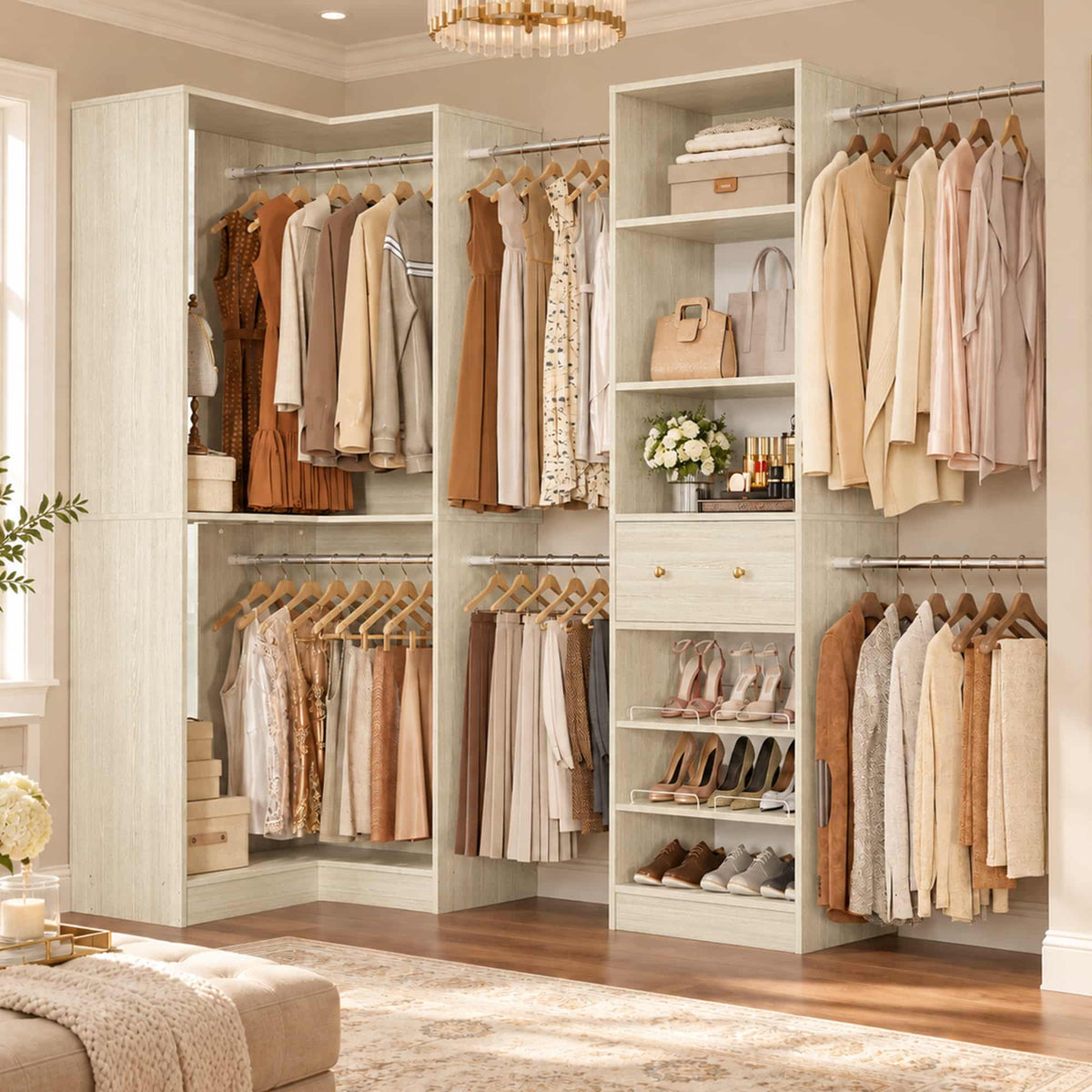 6.6-12.4 FT Expandable Corner Closet System Set of 2 with Drawer