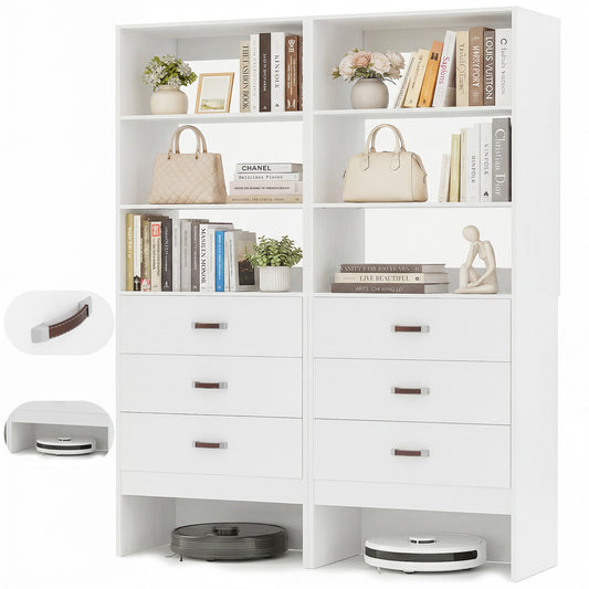 Freestanding 2FT Closet System with Leather Handles, 24" Walk-in Closets Storage Unit with Cabinet, Set of 2