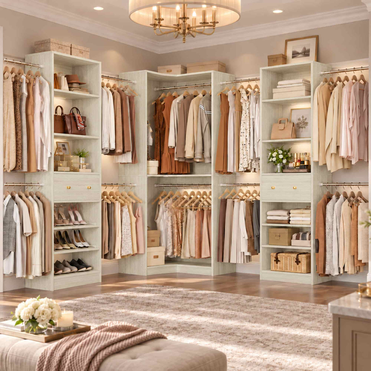 6.6-18.2 FT Expandable Corner Closet System Set of 3 with 2 Drawers