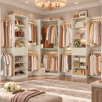 6.6-18.2 FT Expandable Corner Closet System Set of 3 with 2 Drawers