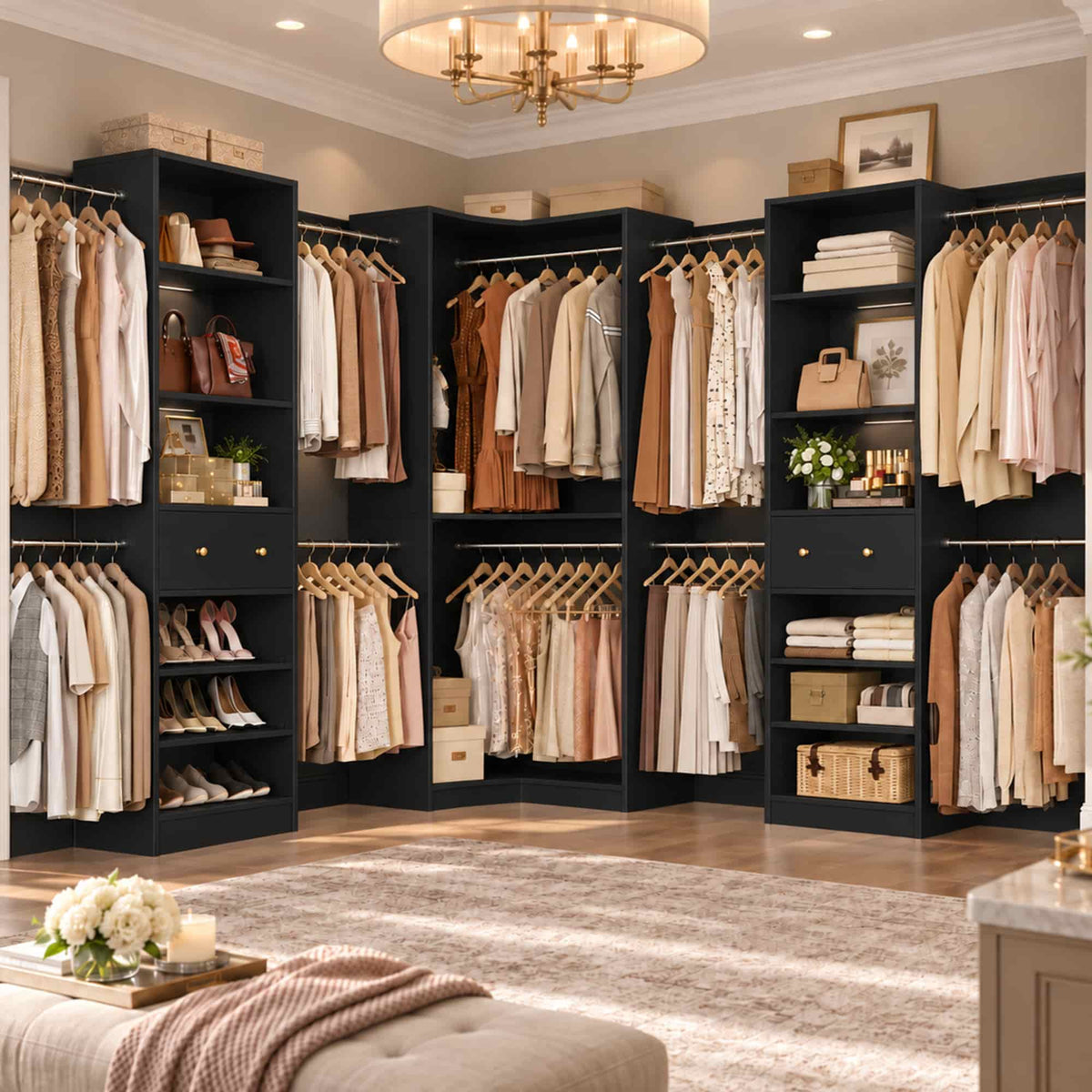 6.6-18.2 FT Expandable Corner Closet System Set of 3 with 2 Drawers