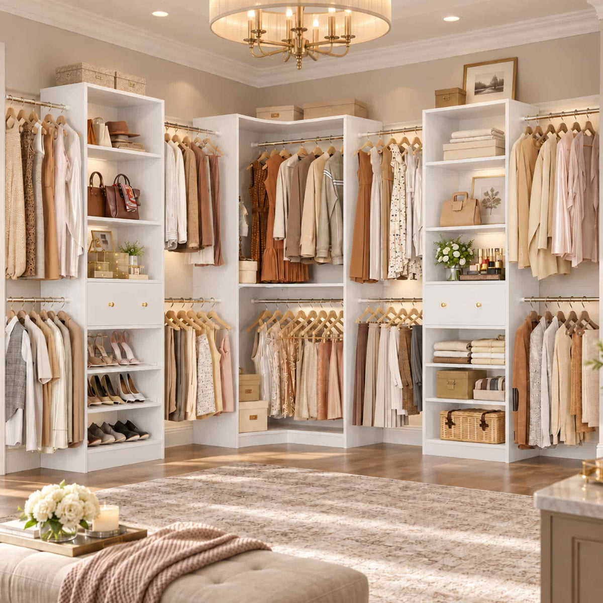 6.6-18.2 FT Expandable Corner Closet System Set of 3 with 2 Drawers