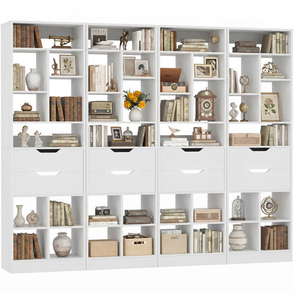 9-Tier Tall Bookshelf with 8 Drawers, 79.7" Narrow Bookcase Set of 4