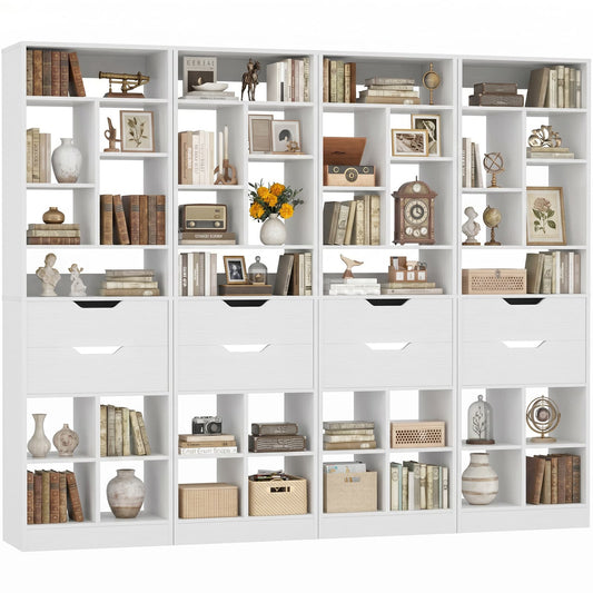 9-Tier Tall Bookshelf with 8 Drawers, 79.7" Narrow Bookcase Set of 4