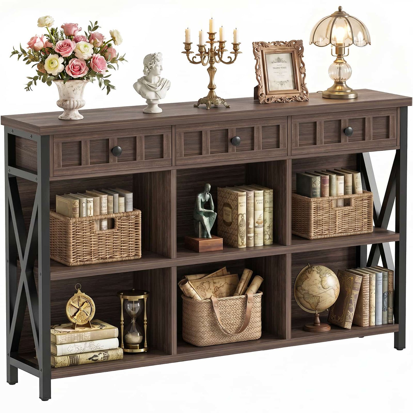 6 Cube Storage Organizer Bookcase, Cube Bookshelf with Drawers 47"