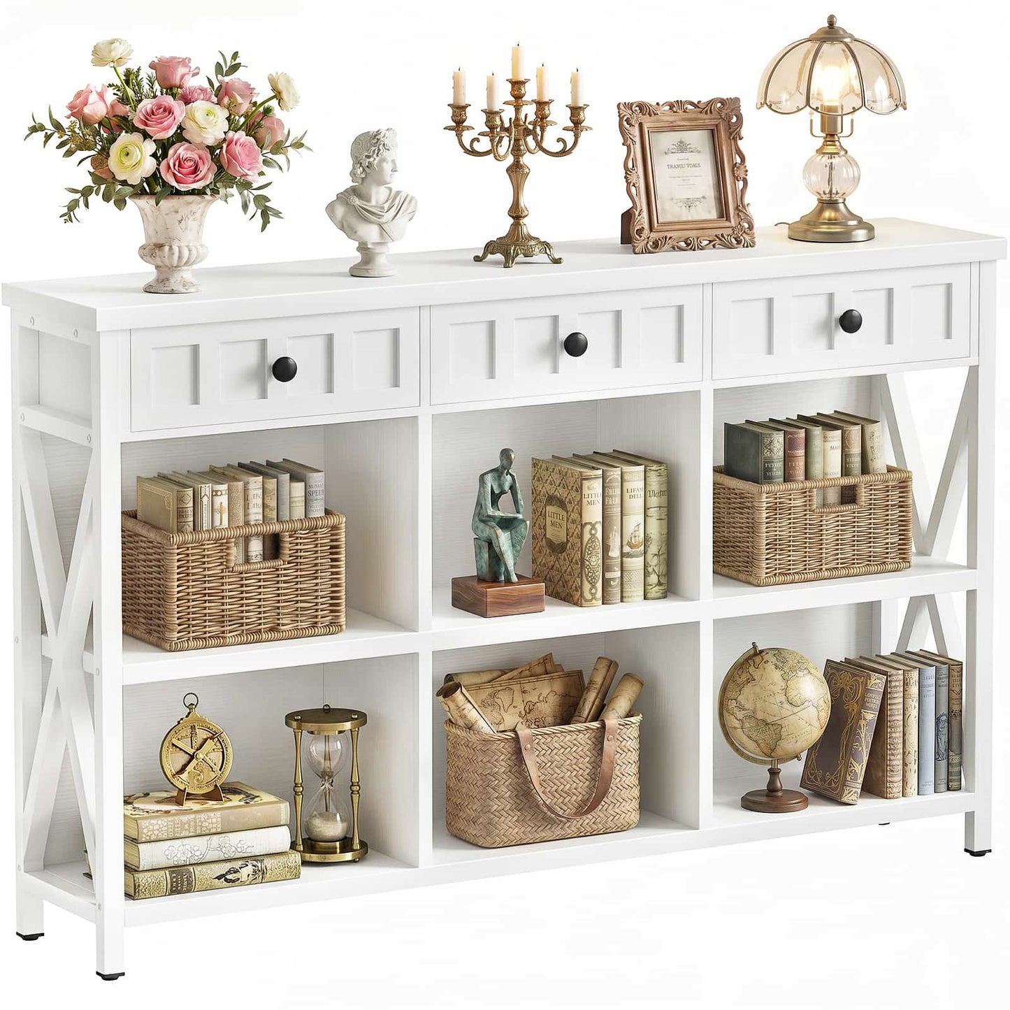 6 Cube Storage Organizer Bookcase, Cube Bookshelf with Drawers 47"