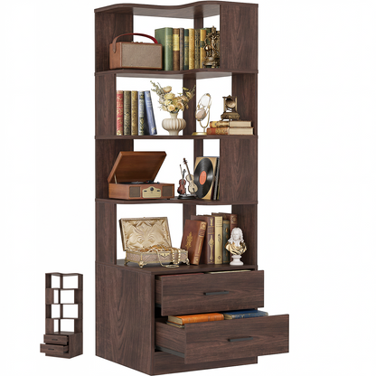 Corner Book Shelf with Drawers, Small Corner Shelf with Drawers