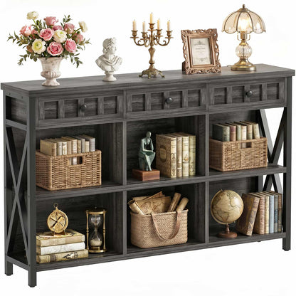 6 Cube Storage Organizer Bookcase, Cube Bookshelf with Drawers 47"